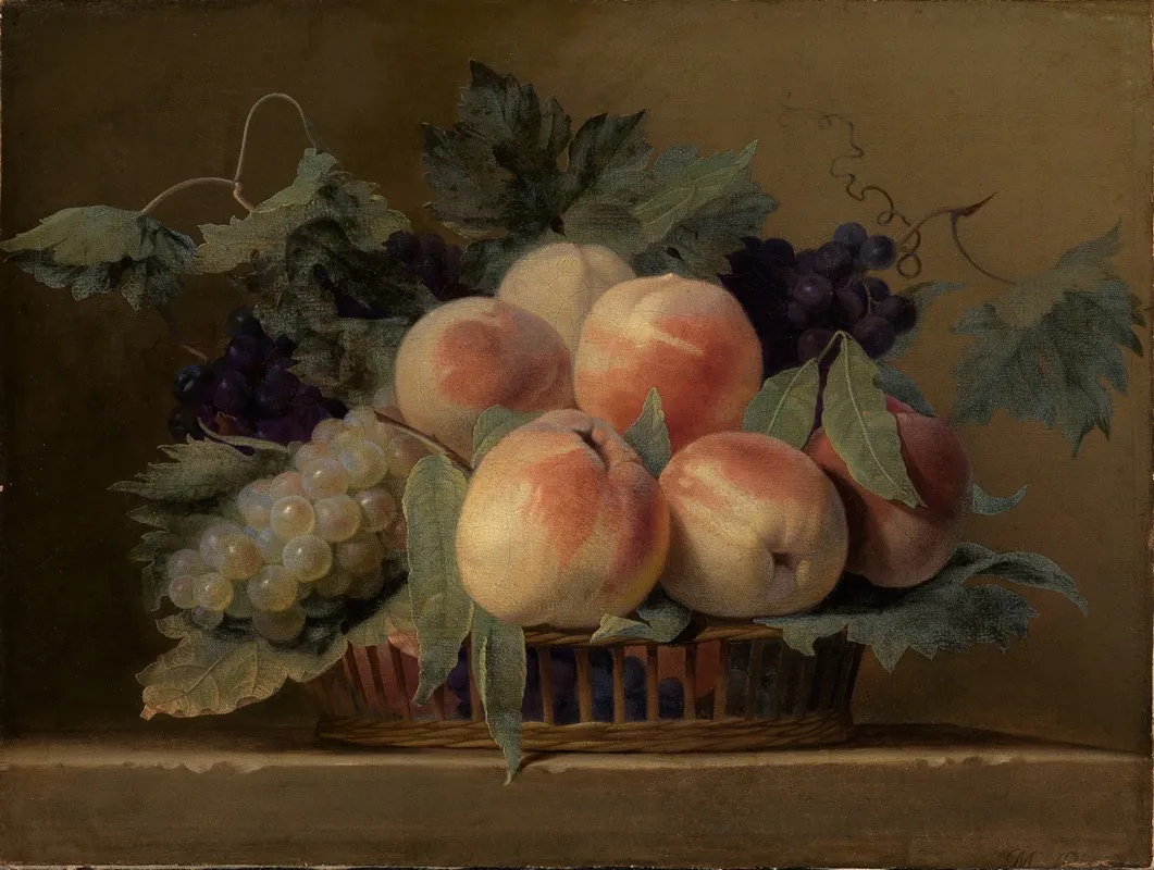 Korbchen Mit Pfirsichen Und Trauben Wall Art by Jean Michel Picart - High-Resolution Digital Print