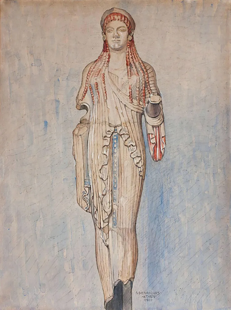 Kore Akropolis Museet Inv 685 Wall Art by Marie Henriques - High-Resolution Digital Print