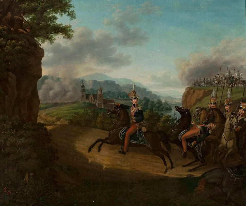 Kozietulski Leading A Squadron In The Somossiera Gorge Wall Art by Józef Sonntag - High-Resolution Digital Print