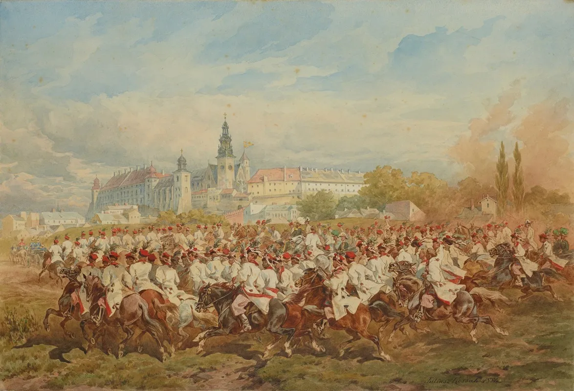 Krakow Cavalry Honour Escort Accompanying The Emperor On His Ride Through The Blonia Meadows