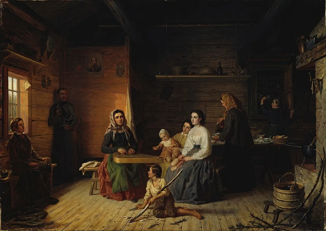 Kreeta Haapasalo Playing The Kantele In A Peasant Cottage Wall Art by Robert Wilhelm Ekman - High-Resolution Digital Print