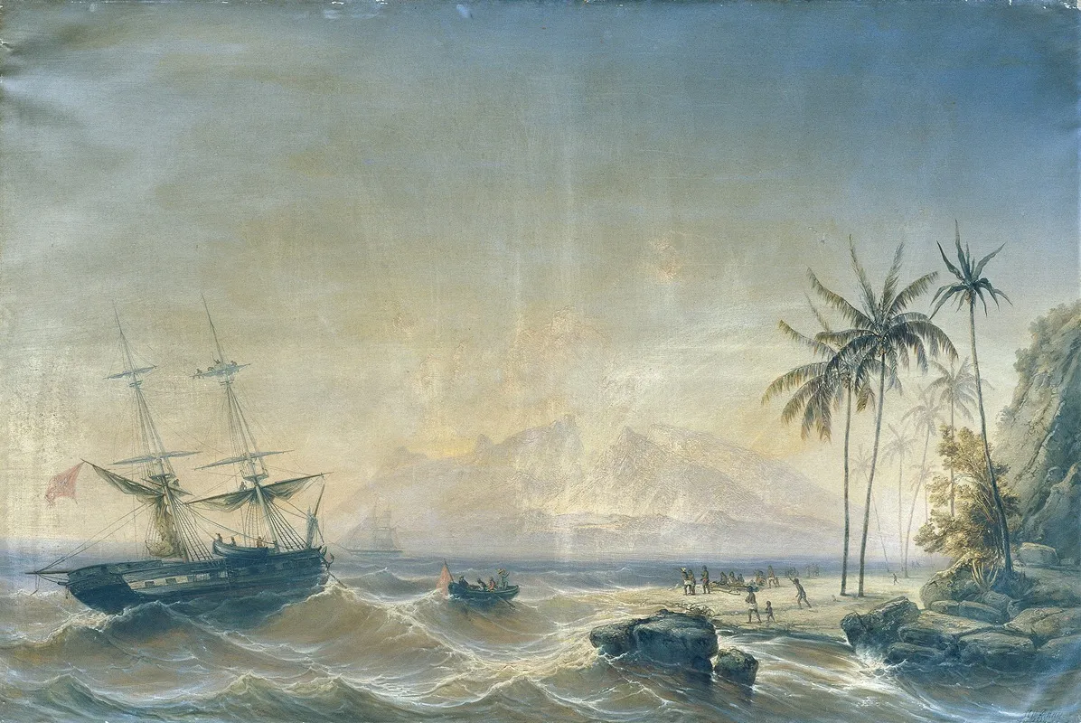 Kriegsschiff Vor Den Sudseeinseln