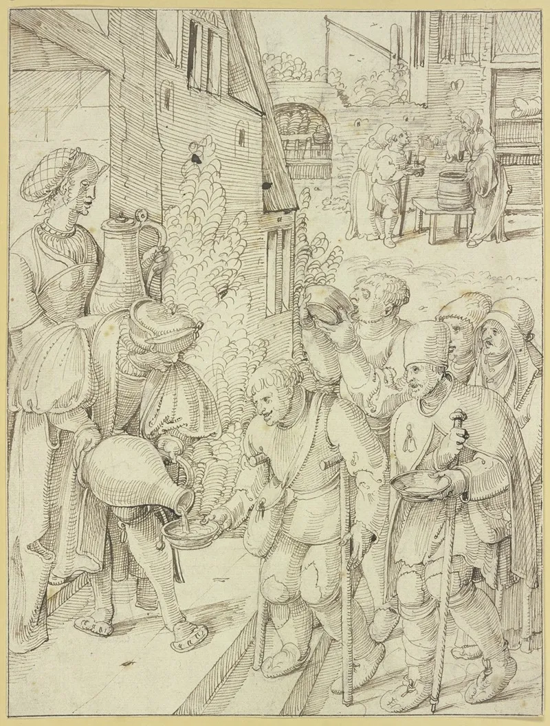 Kruppel Und Bettler Werden Gespeist Und Getrankt Wall Art by Pieter Cornelisz Kunst - High-Resolution Digital Print