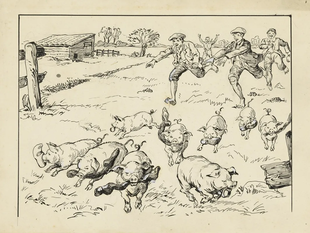 Kudde Varkens Met Sokken En Schoenen In De Bek