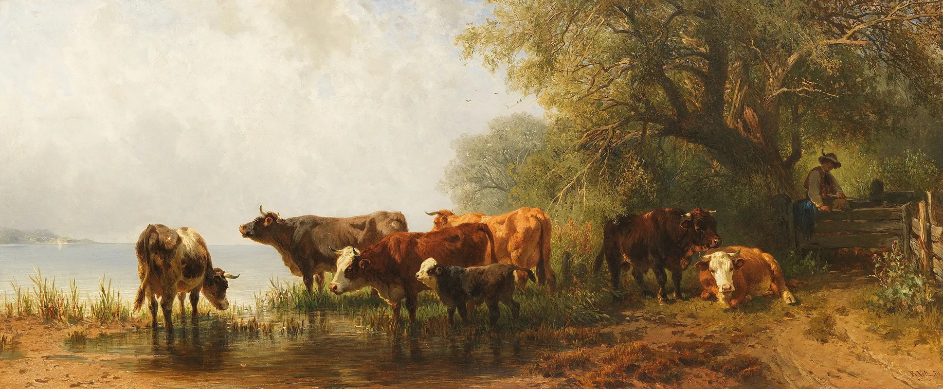 Kuhe An Einem See Wall Art by Friedrich Voltz - High-Resolution Digital Print