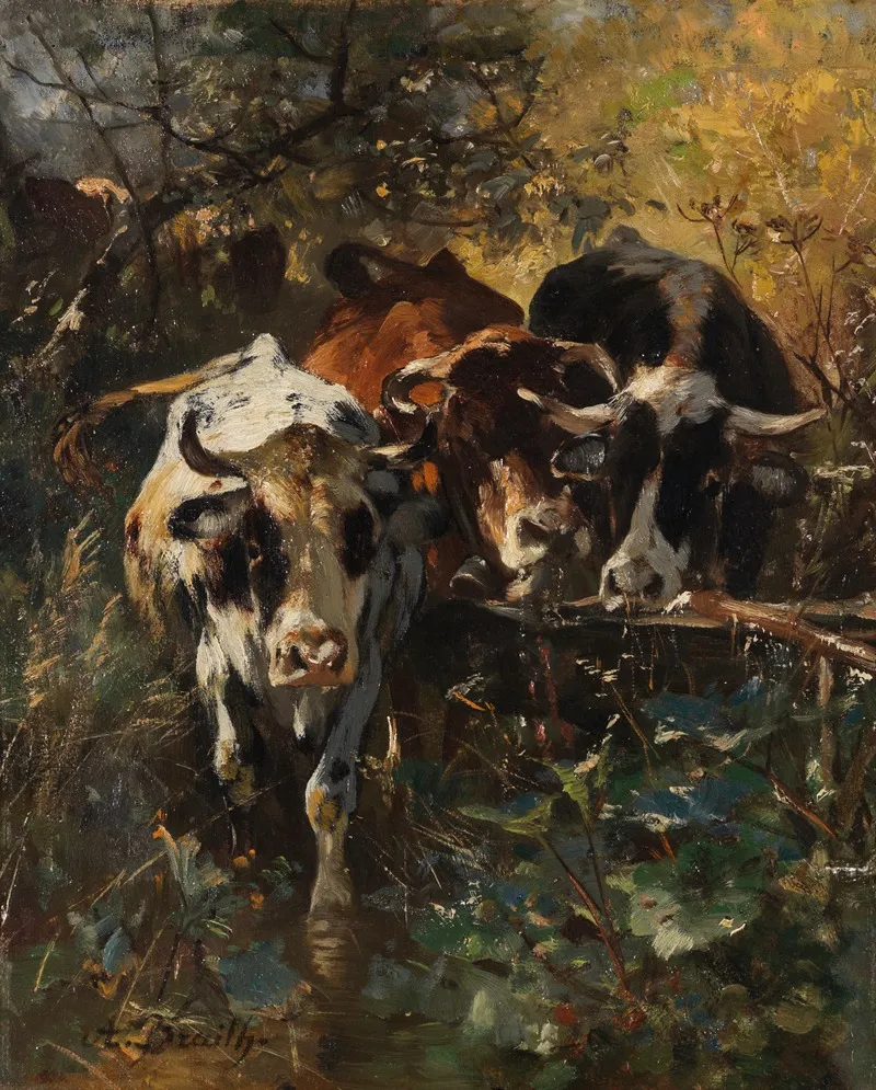 Kuhe In Der Waldweide Wall Art by Anton Braith - High-Resolution Digital Print