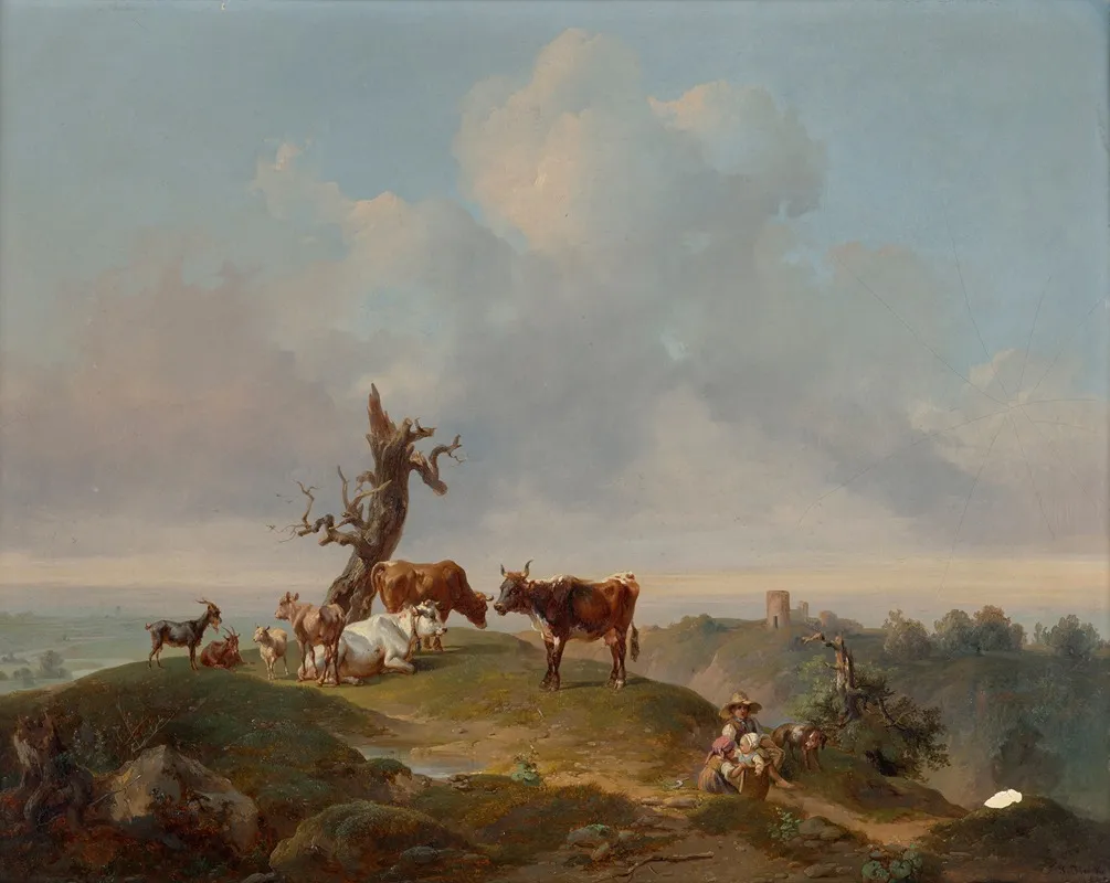 Kuhe Und Ziegen Auf Der Weide Wall Art by Joseph Heicke - High-Resolution Digital Print