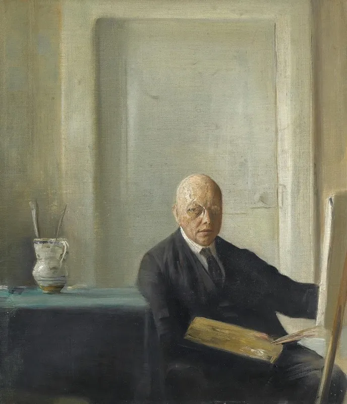 Kunstneren Ved Sit Staffeli Self Portrait Wall Art by Carl Holsøe - High-Resolution Digital Print