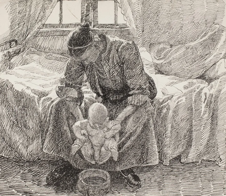 Kunstnerens Hustru Der Holder Sit Barn Frem