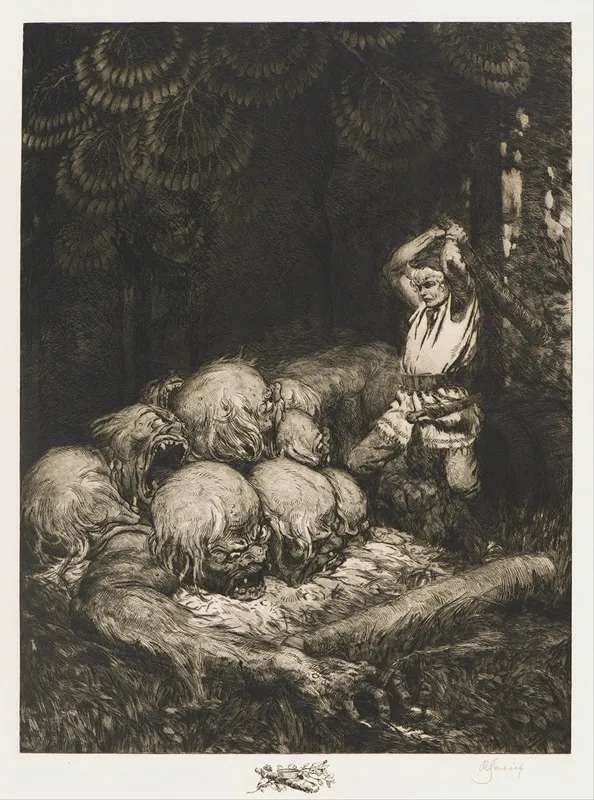 Kurbads The Hero And Nine Headed Devil Wall Art by Rihards Zariņš - High-Resolution Digital Print