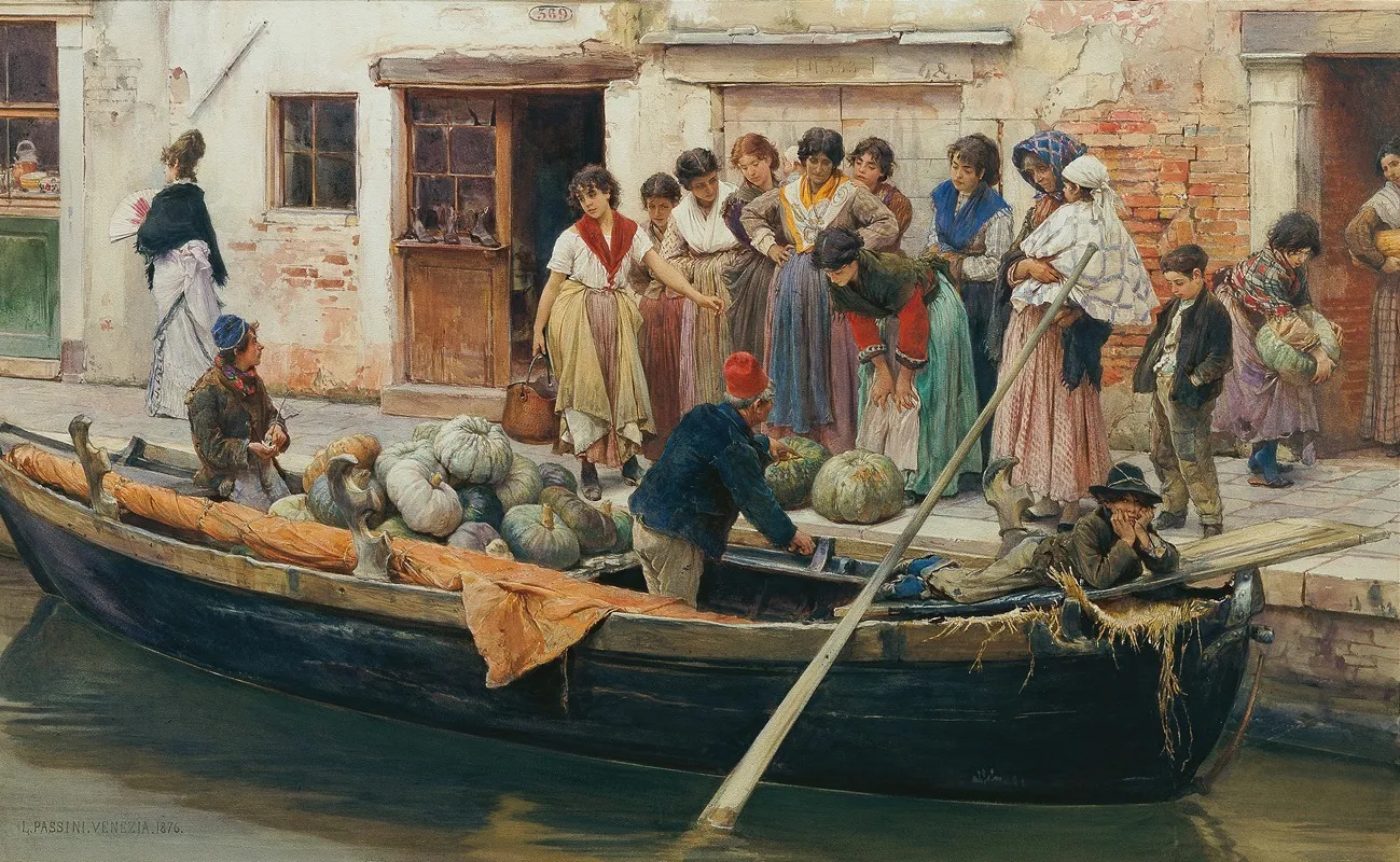 Kurbisverkaufer In Chioggia Wall Art by Ludwig Johann Passini - High-Resolution Digital Print
