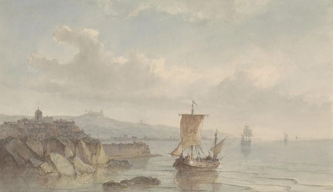 Kustlandschap Met Haven En Schepen Op Het Water Wall Art by Christiaan Lodewijk Willem Dreibholtz - High-Resolution Digital Print