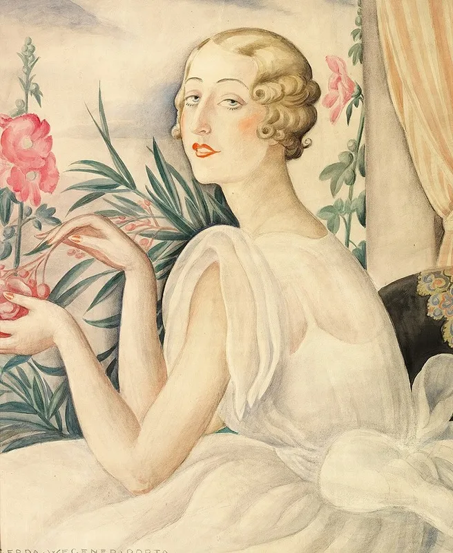 Kvinde I Hvid Kjole Siddende Ved Vindueskarm Wall Art by Gerda Wegener - High-Resolution Digital Print