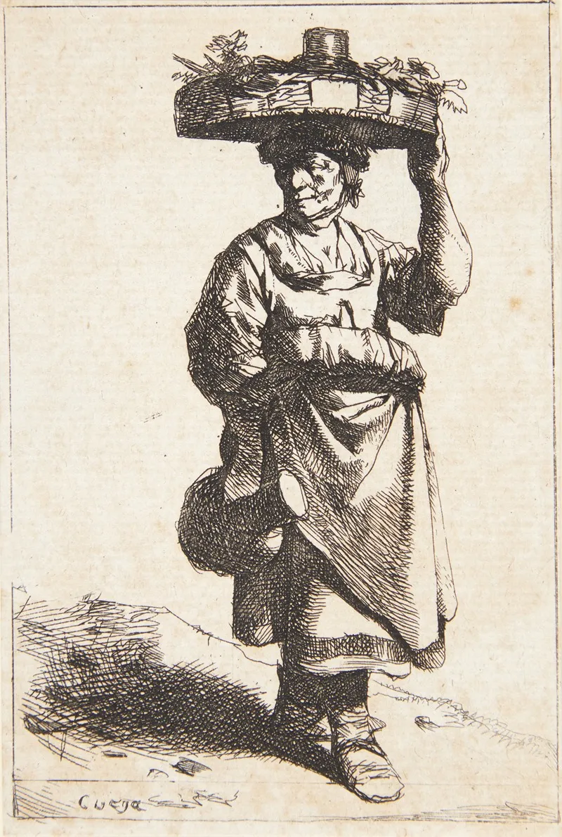 Kvinde Med Kurv Pa Hovedet Wall Art by Cornelis Pietersz. Bega - High-Resolution Digital Print