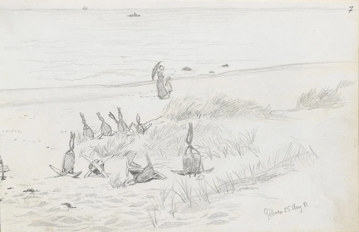 Kvinne Med Barn Og Ankere Pa Stranden Gohren