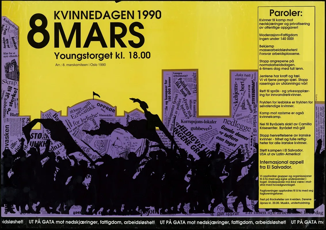 Kvinnedagen 1990 8 Mars Ut Pa Gata Mot Nedskjaeringer Fattigdom Arbeidsloshet Wall Art by Kvinnefronten (The Women's Front) - High-Resolution Digital Print