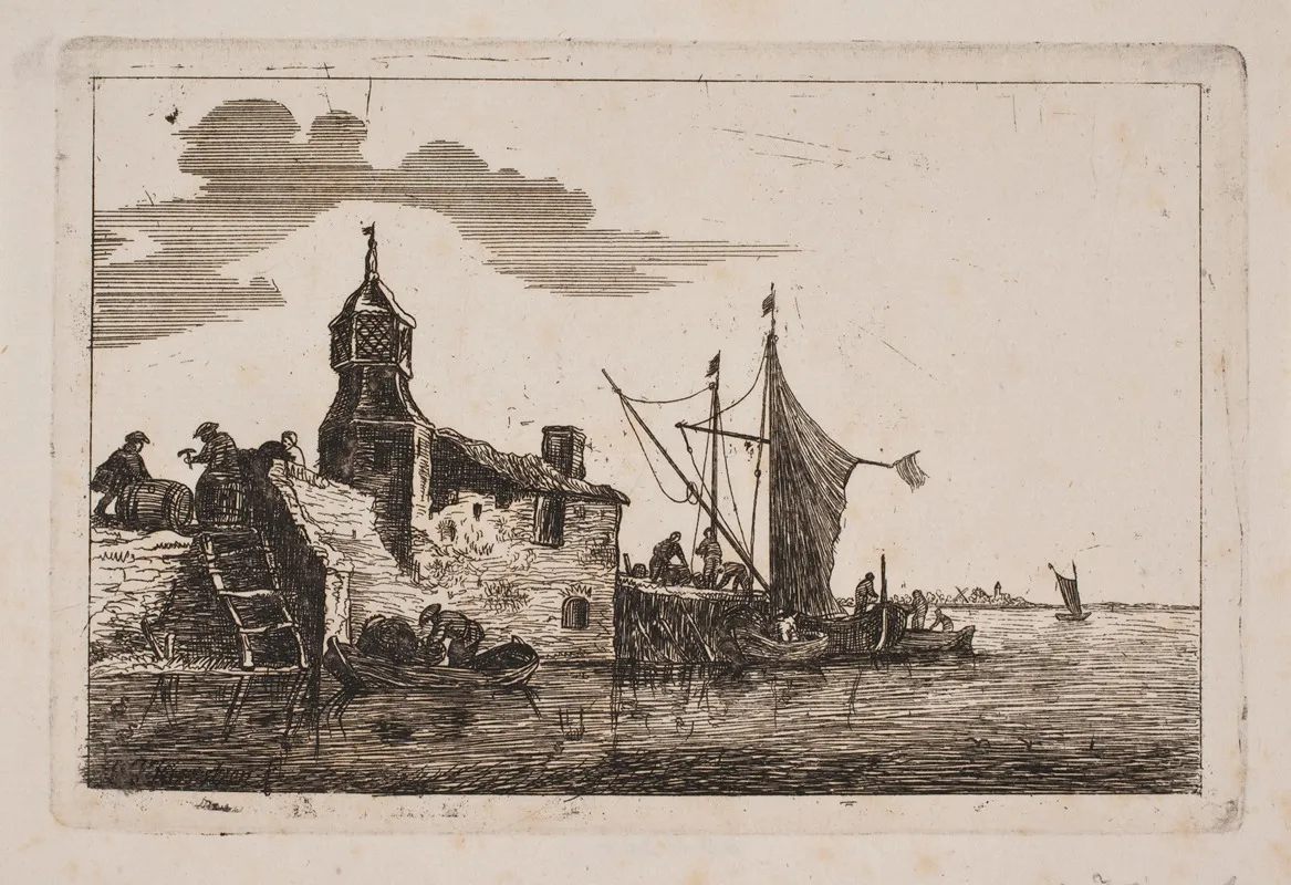Kystlandskab Med Bade Og Huse Ved En Anlobsbro Wall Art by Hans Jørgen Kirksteen - High-Resolution Digital Print