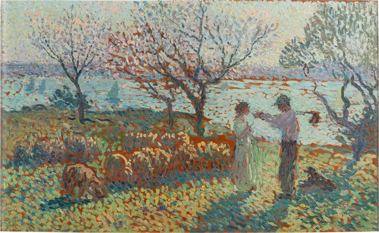 La Bergere Et Le Paysan Rencontre Vesperale Wall Art by Henri Martin - High-Resolution Digital Print