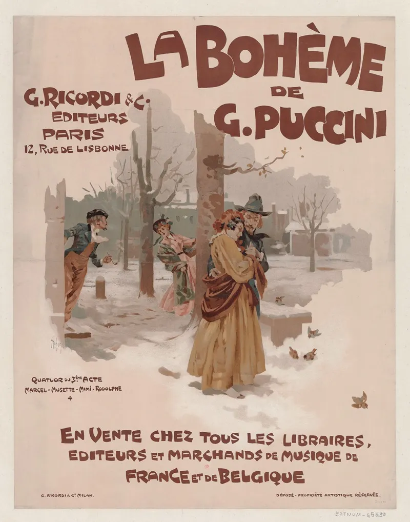 La Boheme De Puccini G Ricordi C Editeurs Paris 12 Rue De Lisbonne Wall Art by Adolfo Hohenstein - High-Resolution Digital Print