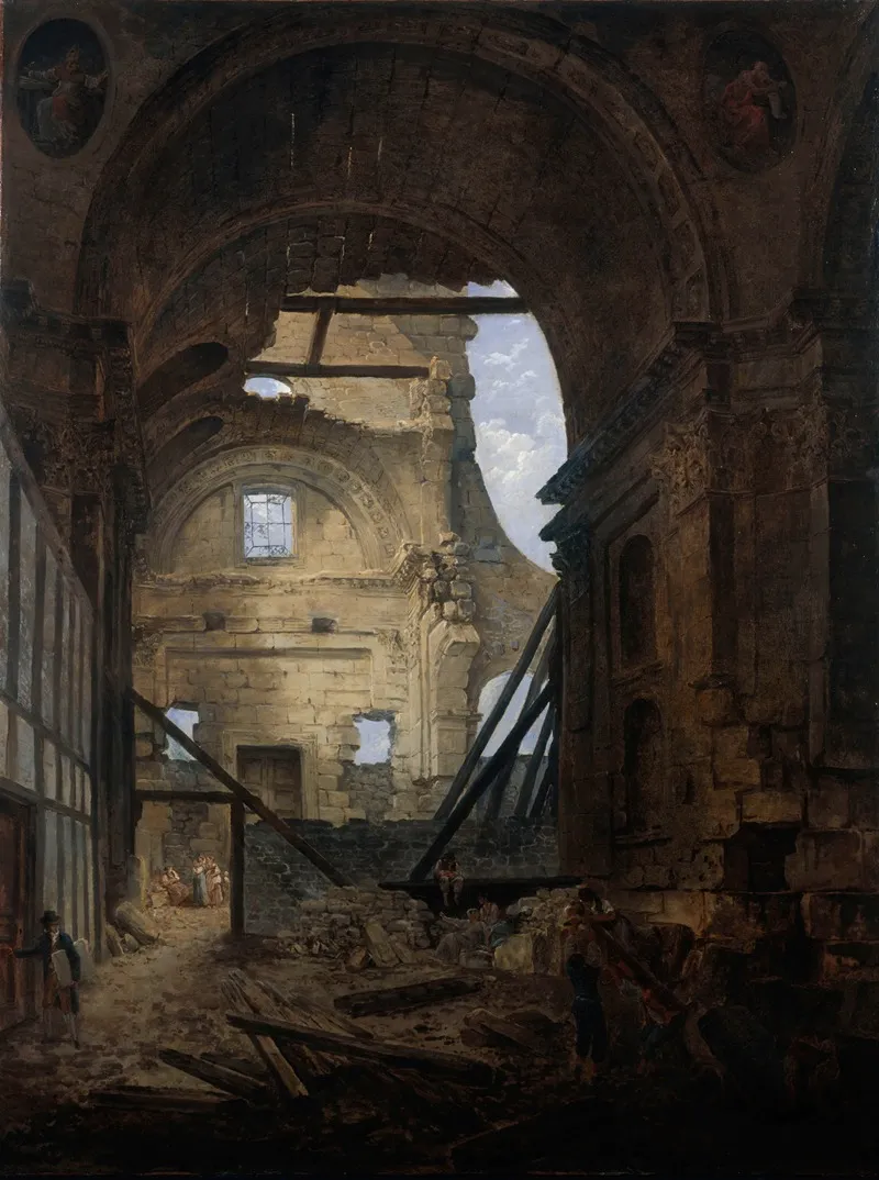 La Chapelle De La Sorbonne Avec La Voute De La Nef Effondree Wall Art by Hubert Robert - High-Resolution Digital Print