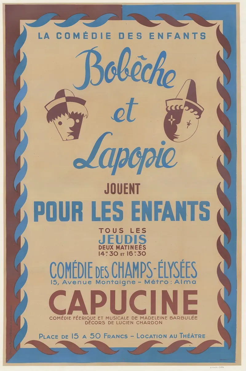 La Comedie Des Enfants Bobeche Et Lapopie Jouent Pour Les Enfants Wall Art by Office de Publicité Générale - High-Resolution Digital Print