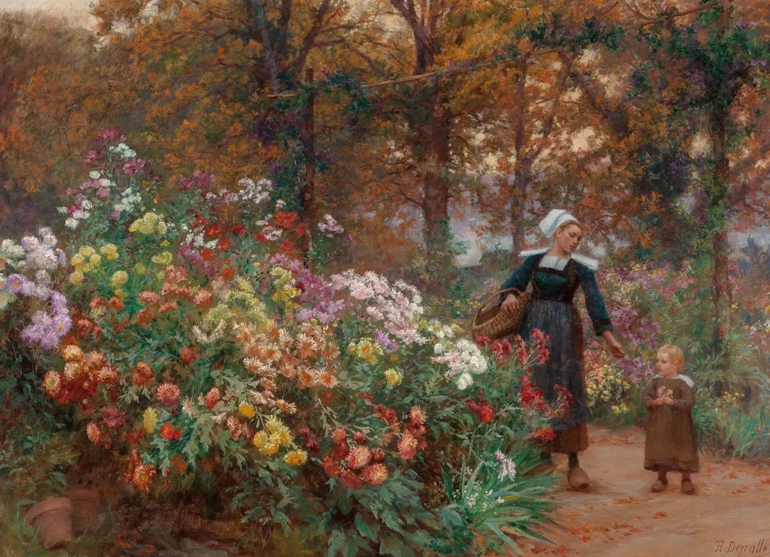 La Cueillette Des Fleurs En Bretagne Wall Art by Théophile Louis Deyrolle - High-Resolution Digital Print