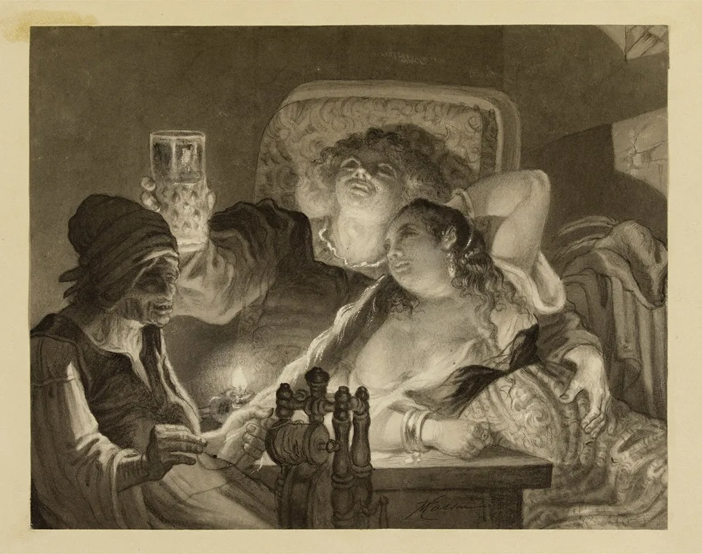 La Dessus Le Jeune Homme Riait Et Caressait La Fille Wall Art by Victor Masson - High-Resolution Digital Print