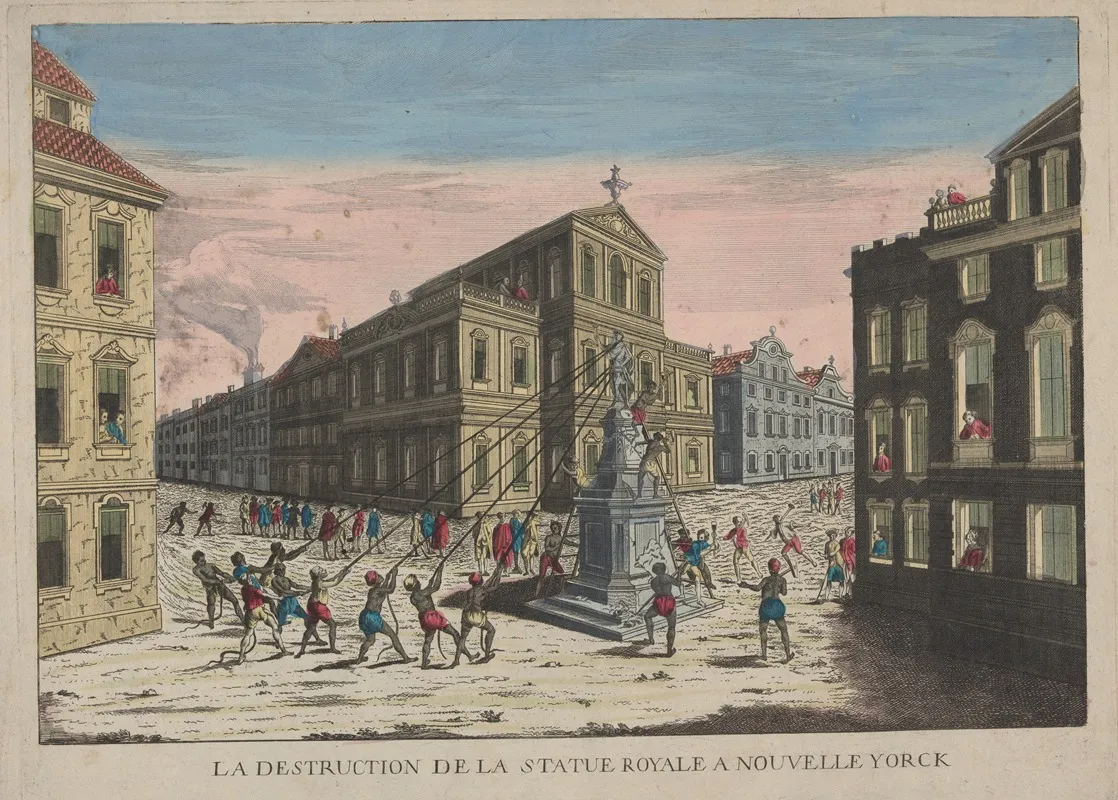 La Destruction De La Statue Royale A Nouvelle Yorck The Destruction Of The Royal Statue In New York Wall Art by Franz Xaver Habermann - High-Resolution Digital Print