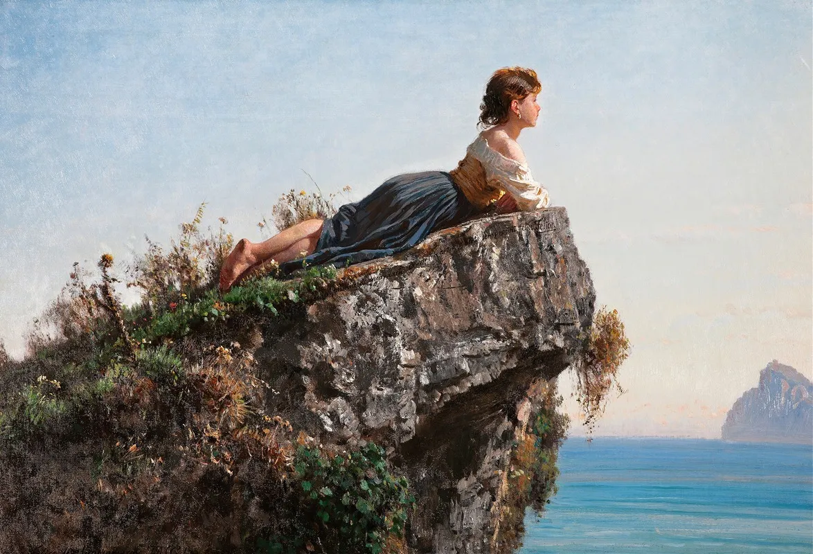 La Fanciulla Sulla Roccia A Sorrento Wall Art by Filippo Palizzi - High-Resolution Digital Print