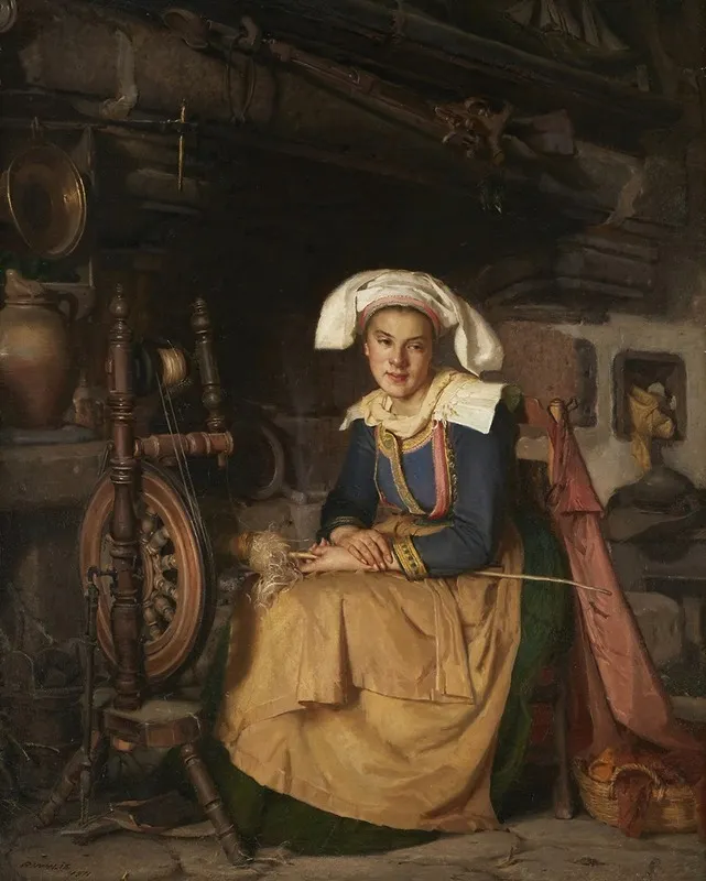 La Fileuse Bretonne The Spinner Wall Art by Robert Wylie - High-Resolution Digital Print