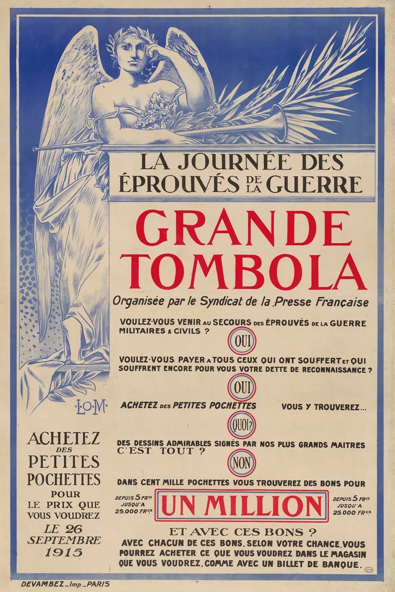 La Journee Des Eprouves De La Guerre Grande Tombola 2 Wall Art by Imp. Devambez - High-Resolution Digital Print