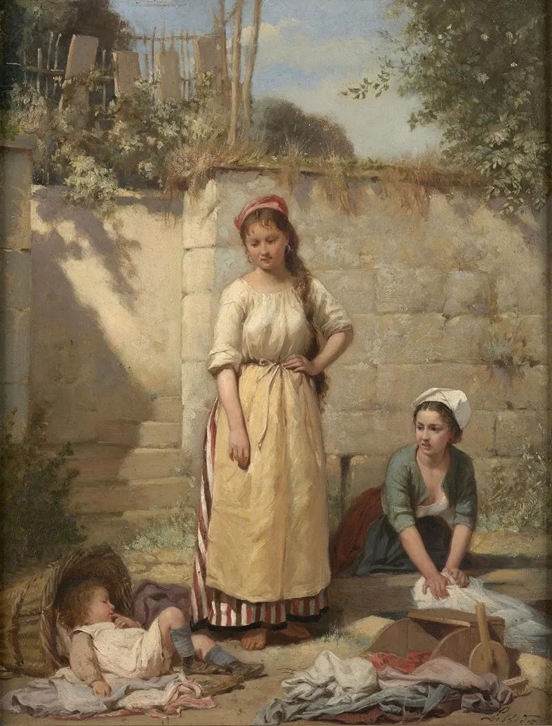 La Lavandiere Jeune Maman Wall Art by Charles-Auguste-Romain Lobbedez - High-Resolution Digital Print