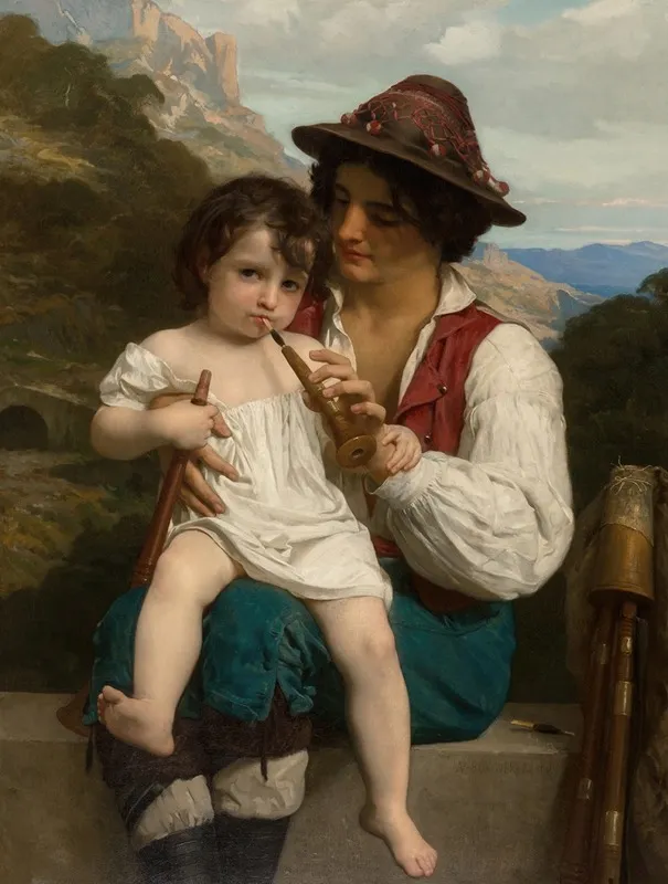La Lecon De Flute 2 Wall Art by William Bouguereau - High-Resolution Digital Print