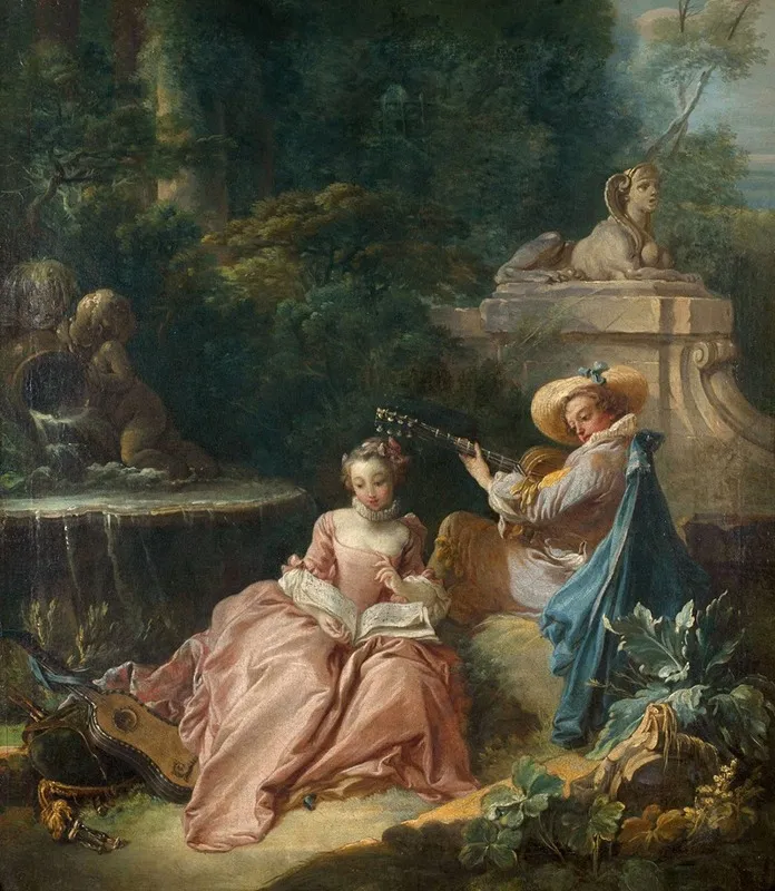La Lecon De Musique Wall Art by François Boucher - High-Resolution Digital Print