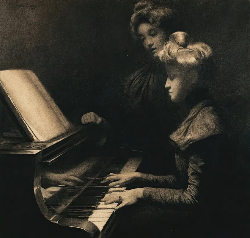 La Lecon De Piano Wall Art by Firmin Baes - High-Resolution Digital Print
