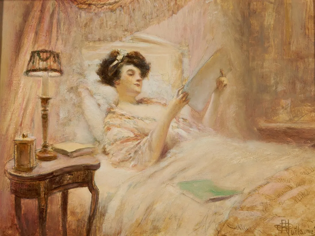 La Lecture Au Lit Wall Art by Albert Guillaume - High-Resolution Digital Print