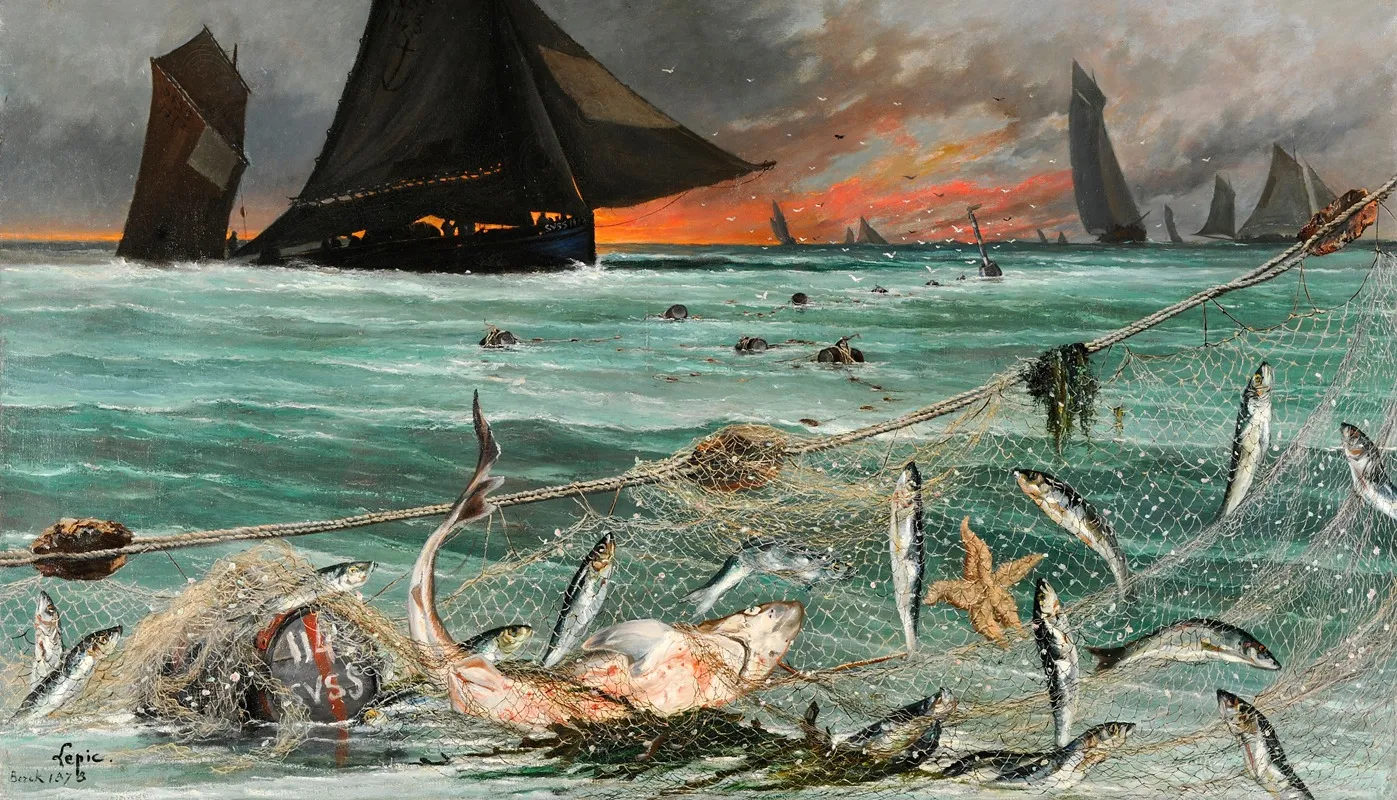 La Peche Aux Harengs Decosse Par Les Barques De Berck Wall Art by Ludovic Lepic - High-Resolution Digital Print