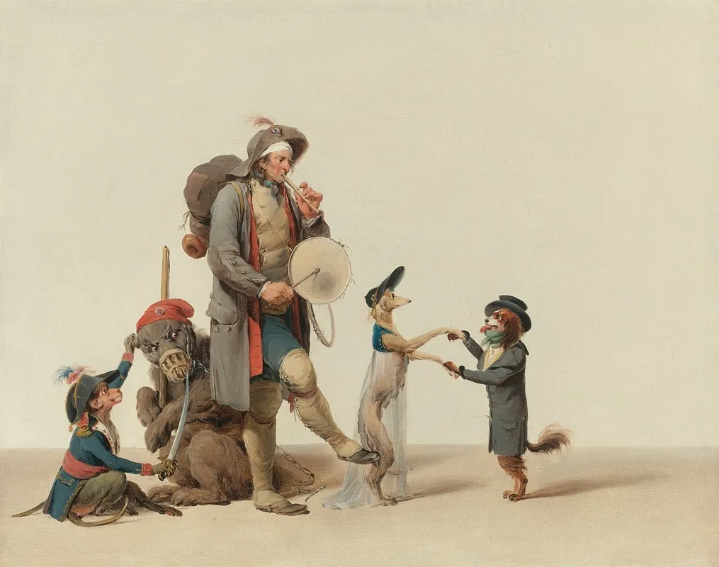 La Piece Curieuse An Animal Trainer With Dancing Dogs A Bear And Monkey Wall Art by Louis-Léopold Boilly - High-Resolution Digital Print