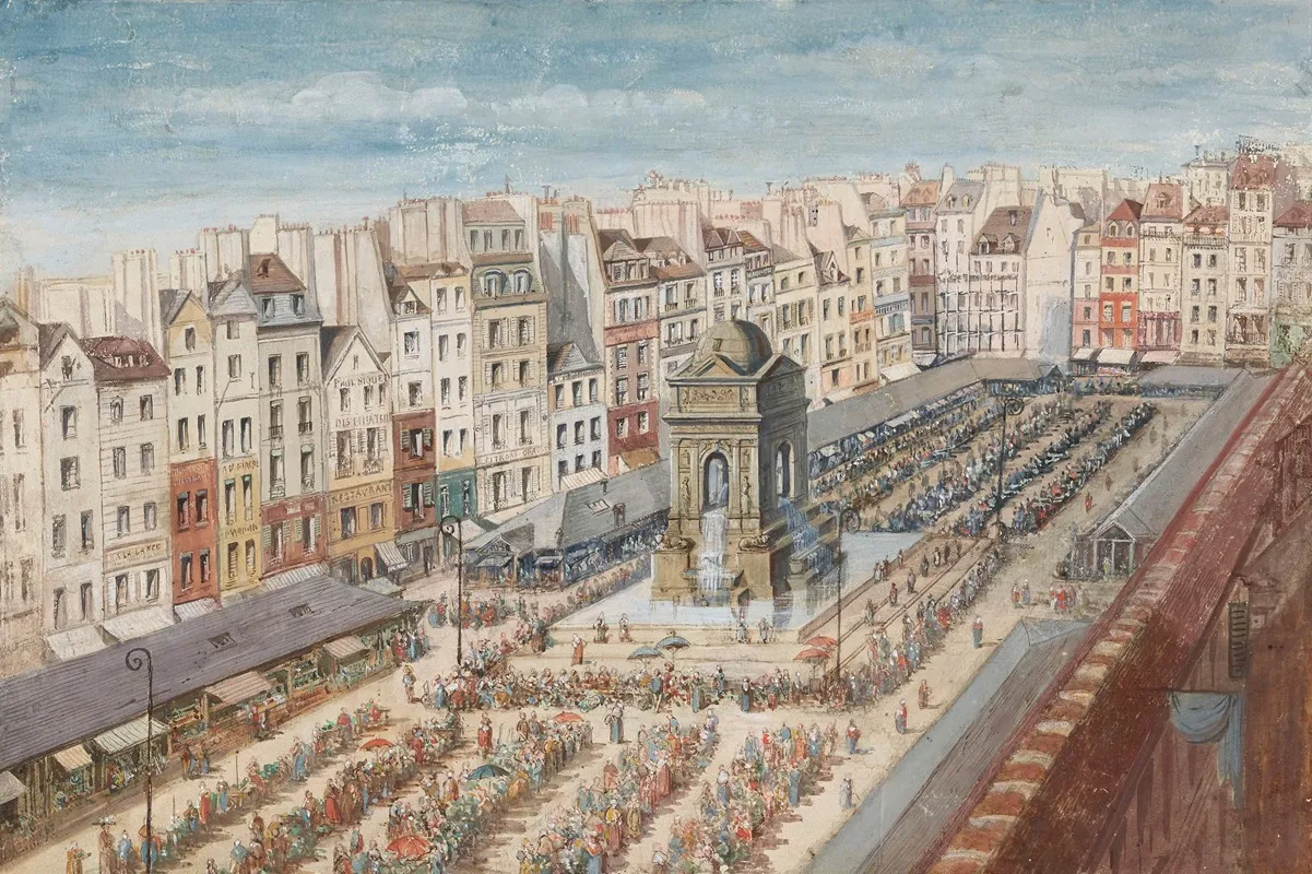 La Place Et La Fontaine Des Innocents Avant La Construction Des Halles Centrales Wall Art by Nicolas Bazin - High-Resolution Digital Print