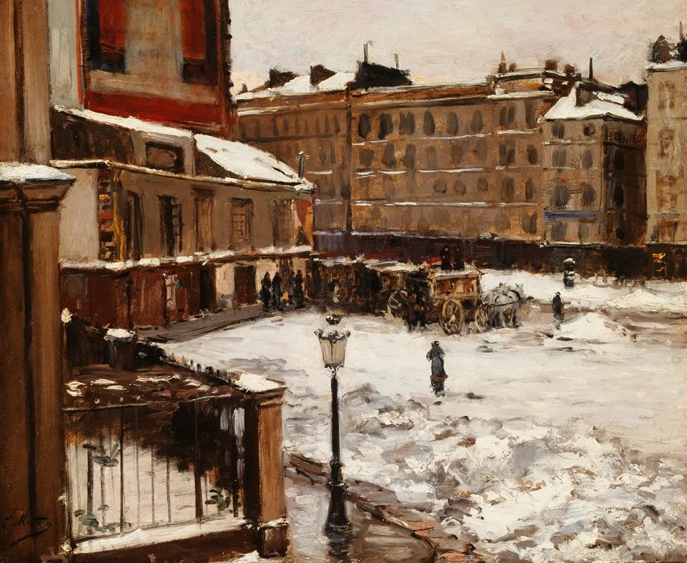 La Place Pigalle Sous La Neige Wall Art by Emile Louis Mathon - High-Resolution Digital Print