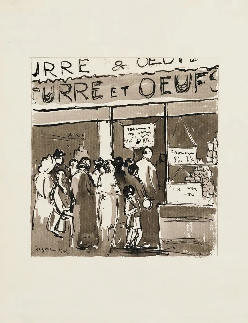 La Queue Devant Une Boutique De Cremerie Wall Art by Georges-Léo Degorce - High-Resolution Digital Print