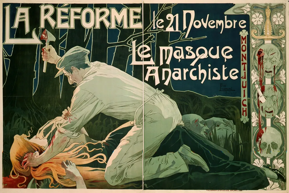 La Reforme Le 21 Novembre Le Masque Anarchiste Wall Art by Henri Privat-Livemont - High-Resolution Digital Print