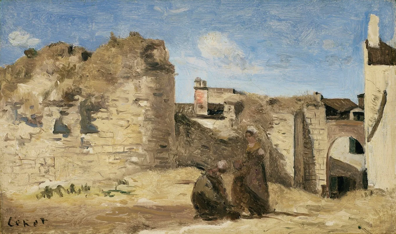 La Rochelle Un Coin De La Cour De La Commanderie Wall Art by Jean-Baptiste-Camille Corot - High-Resolution Digital Print