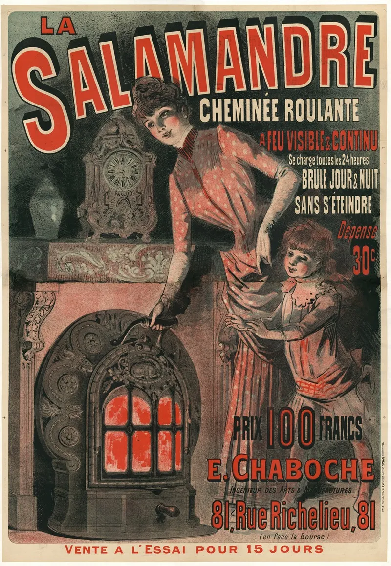 La Salamandre Cheminee Roulante A Feu Visible Et Continu Wall Art by Imp. Chaix - High-Resolution Digital Print