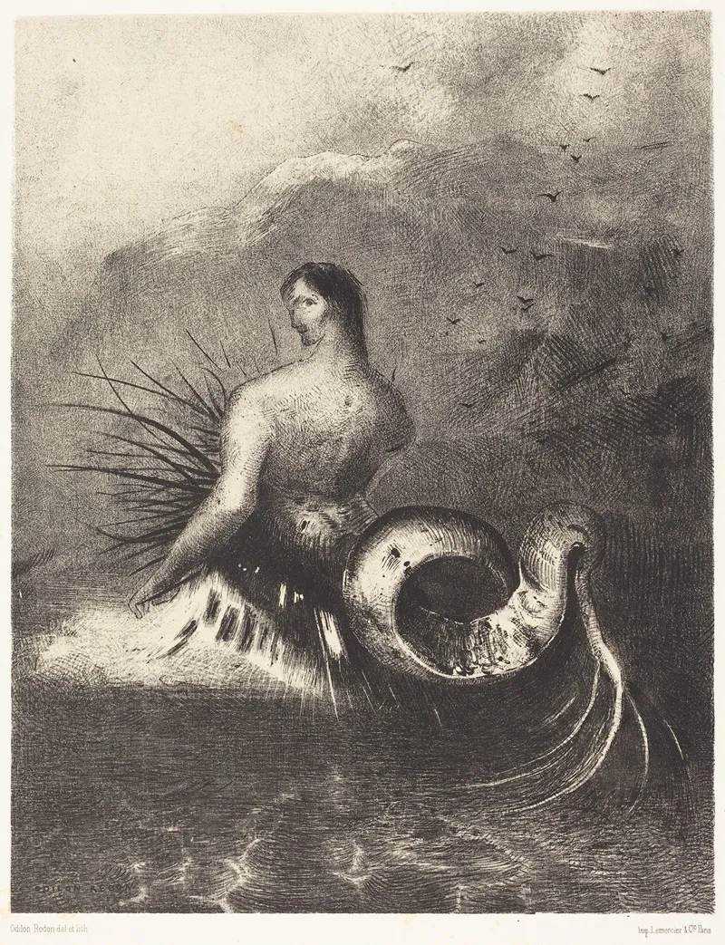 La Sirene Sortit Des Flots Vetue De Dards Wall Art by Odilon Redon - High-Resolution Digital Print