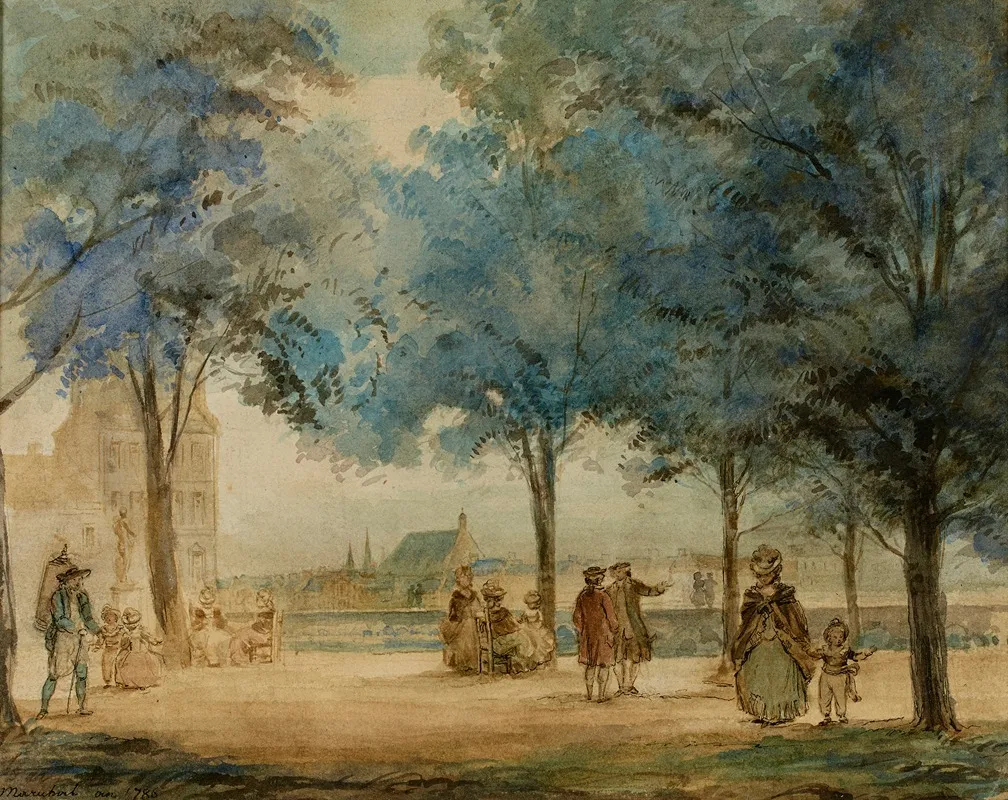 La Terrasse Des Tuileries En 1786 Wall Art by Jean Baptiste Maréchal - High-Resolution Digital Print