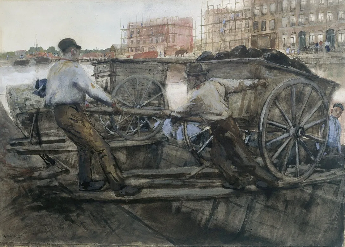 Labourers Pulling A Heavily Laden Cart On Jacob Van Lennepkade Amsterdam