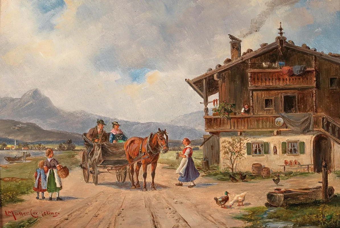 Labung Vor Dem Bauernhaus Am See Wall Art by Ludwig Müller-Cornelius - High-Resolution Digital Print