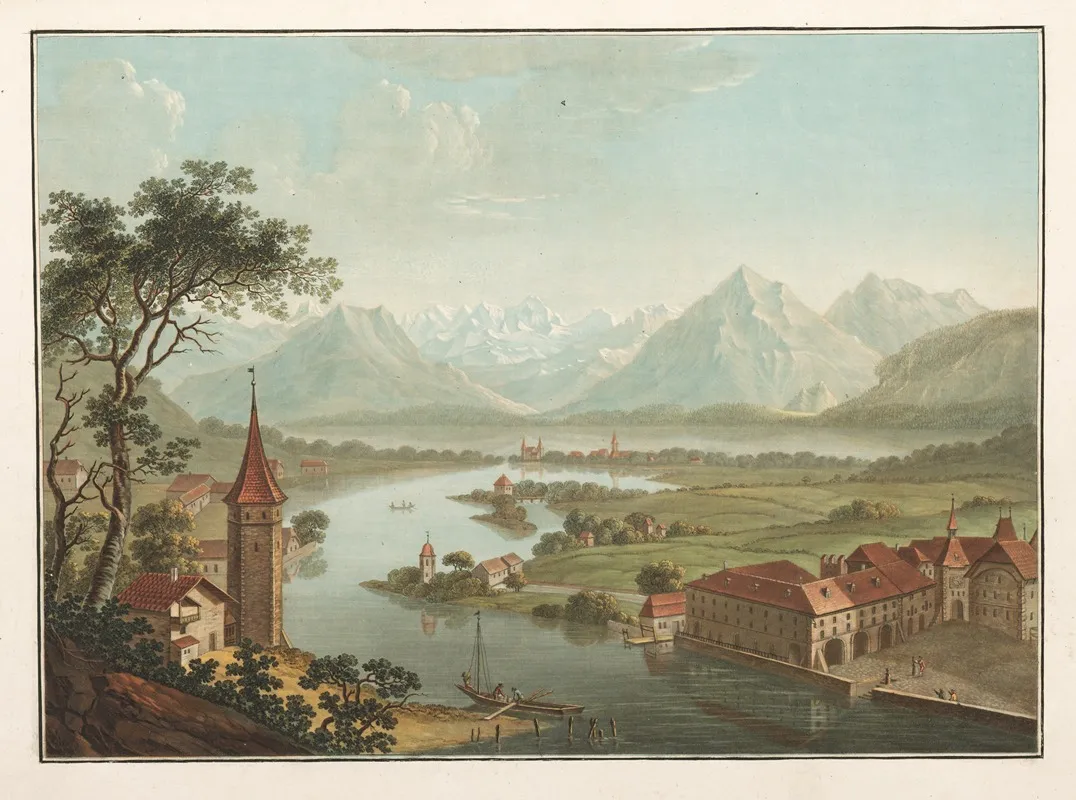 Lac Et Ville De Thun Avec La Riviere De Laar Prise A Vue Doiseau De La Terrasse Du Chateau