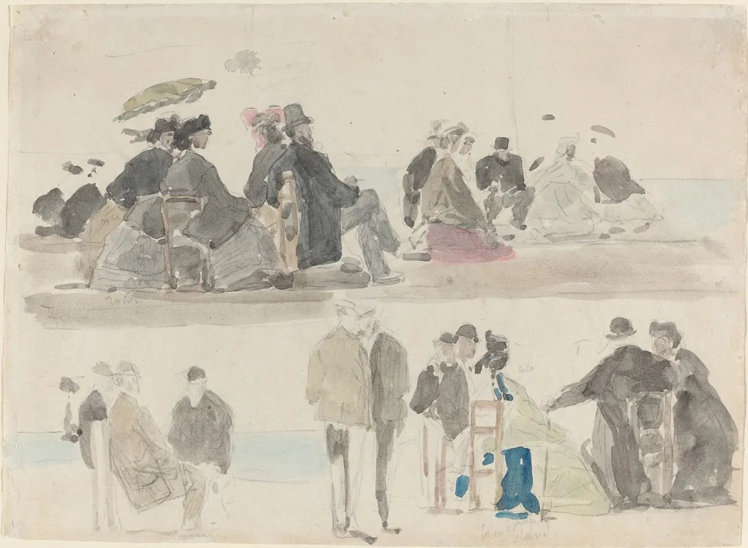 Ladies And Gentlemen On The Beach In Two Registers Wall Art by Eugène Boudin - High-Resolution Digital Print